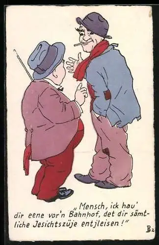 Künstler-AK Berlin, Berliner Mann droht einem anderen