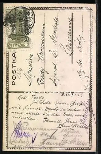 Künstler-AK Basel, Maturität 1919 5C, Das Preisgericht tagt