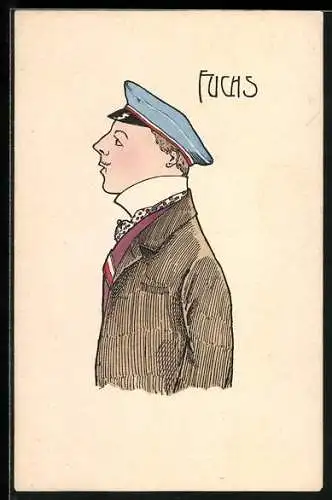 AK Fuchs mit Mütze und Couleurband