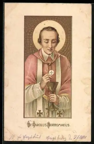AK St. Carolus Borromaeus mit Kelch