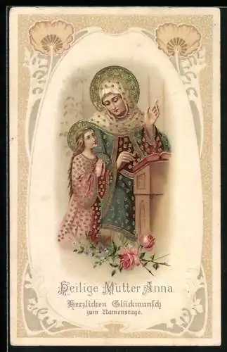 AK Schutzpatronin Heilige Mutter Anna und junges Mädchen lesen Bibel