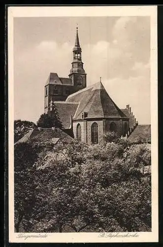 AK Tangermünde, St. Stephanskirche aus der Vogelschau