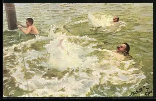 Künstler-AK Männer beim Schwimmsport
