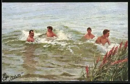 Künstler-AK Männer beim Schwimmsport