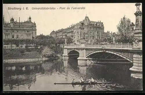 AK Strassburg i. E., Ruderboot unter der Universitätsbrücke