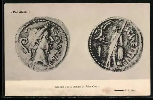 AK Monnaie d`or à l`effigie de Jules Cesar, Geld