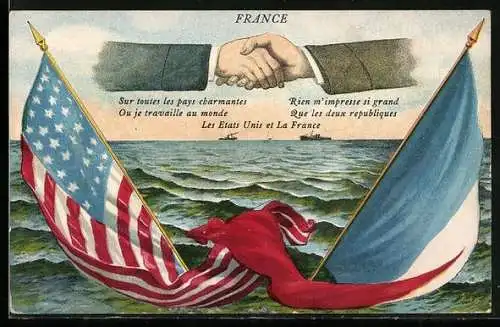 AK Französische und US-amerikanische Fahne