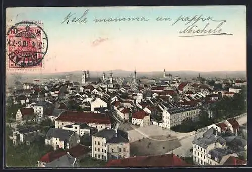 AK Zittau, Blick über die Dächer der Stadt