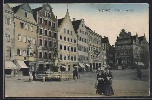 AK Augsburg, Mittlere Maxstrasse mit Hotel Merkur