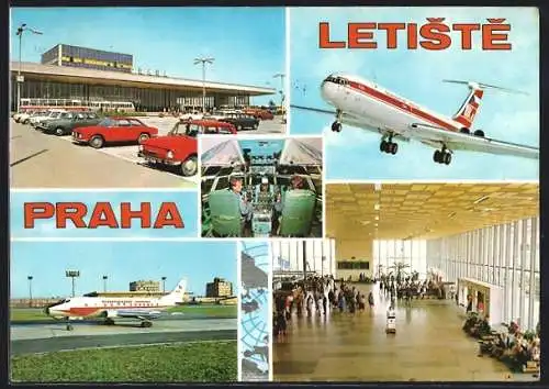 AK Praha, Letiste, Flughafen, Flugzeuge, Cockpit-Ansicht
