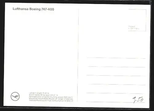 AK Flugzeug Boeing 747-400 der Lufthansa