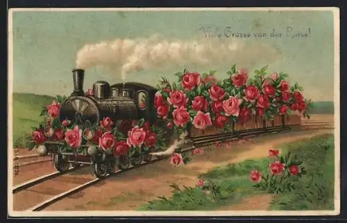 AK Neujahrsgruss, Eisenbahn mit Jahreszahl 1908