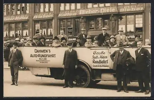 Foto-AK Autobus Dahmens Auto-Rundfahrt, Grosse Stadt- und Hafenrundfahrt