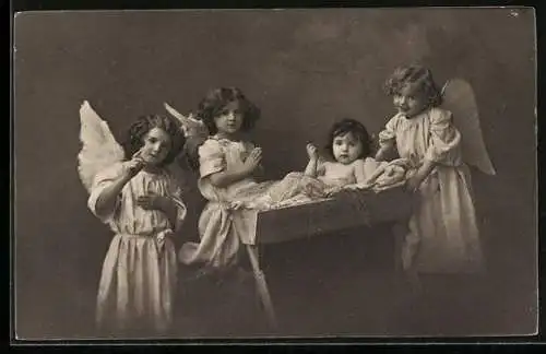 AK Weihnachtsengel mit dem Christkind in der Krippe