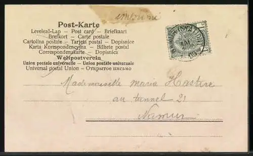 AK Engel mit Blumenkranz vor verschneitem Dorf