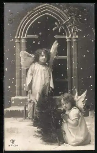 AK Weihnachtsengel vor einem Kirchentor, Joyeux Noel