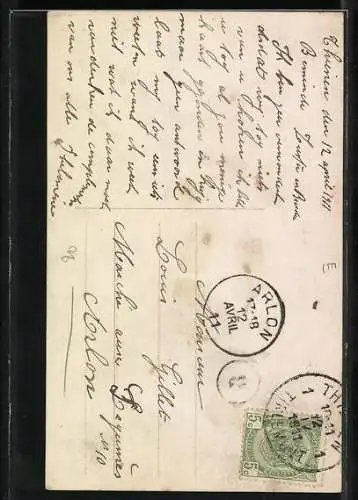 AK Osterengel mit Kreuz und Lämmern, Joyeuses Pâques