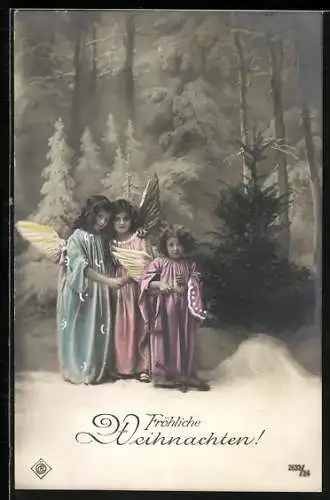 AK Drei Weihnachtsengel in einem Wald