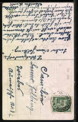 Präge-AK Verschneite Kirche im Tannenzweig-Passepartout, Innigste Weihnachtsgrüsse