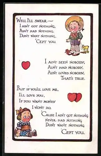 AK Kleines Paar mit Herzen und Gedicht