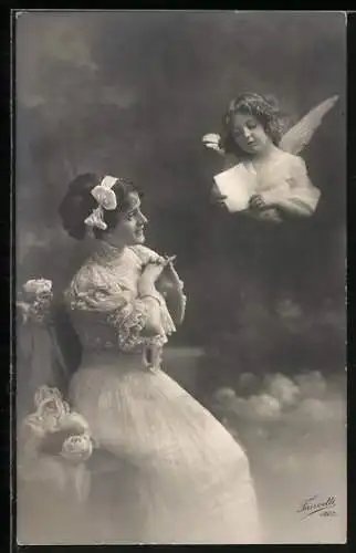 AK Amor bringt einer Dame einen Brief