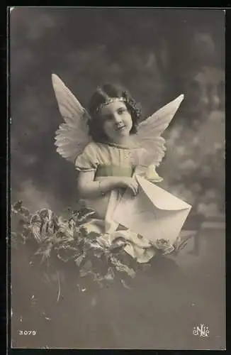 AK Amor mit Brief in der Hand