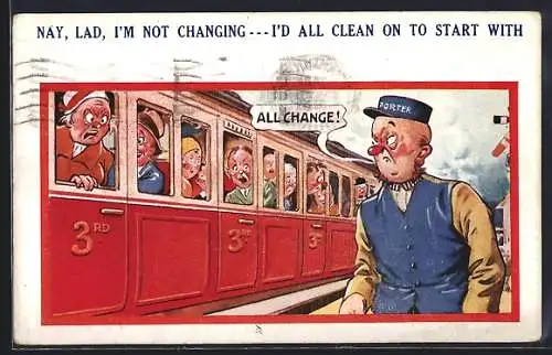 AK Erboste Passagiere und Eisenbahner