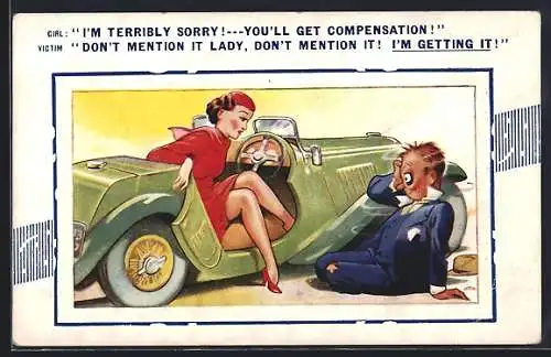 AK Auto mit Dame am Steuer hat einen Mann angefahren