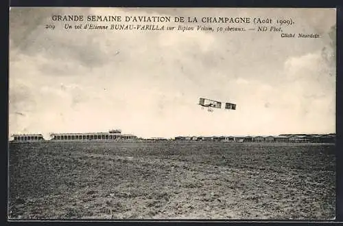 AK Etienne Bunau-Varilla sur Flugzeug Biplan Voisin