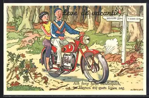 Künstler-AK Motorrad mit Platten