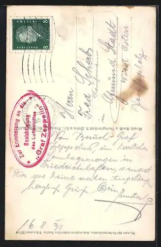 AK Friedrichshafen, Luftschiff Graf Zeppelin LZ-127 über dem Kurgartenhotel