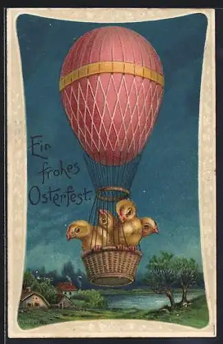 AK Ballon mit Osterküken