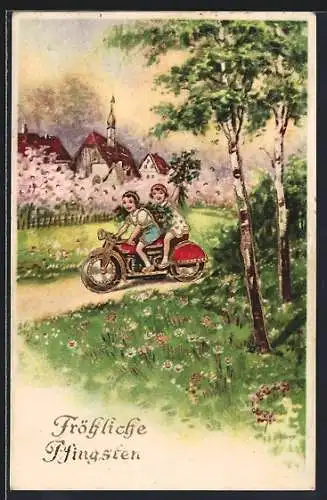 AK Motorrad mit Kindern