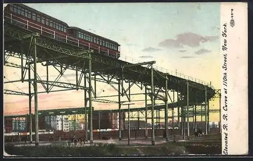 AK New York, NY, Elevated R. R. Curve at 110th Street, Stadtbahn