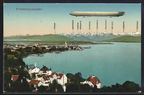 AK Friedrichshafen, Zeppelin über dem Ort