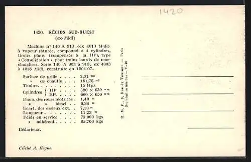 AK Französische Eisenbahn, Machine No 140 A 913