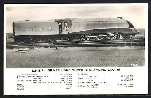 AK LNER Silver Link Super Streamline Engine, englische Eisenbahn