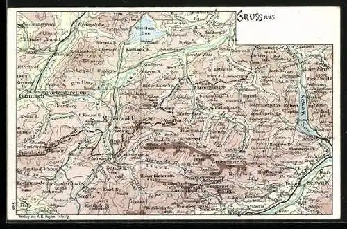 AK Mittenwald, Landkarte der Umgebung, Alpen