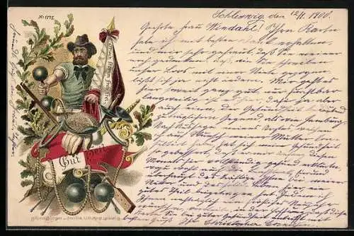 Lithographie Turner mit Gewicht und Fahne