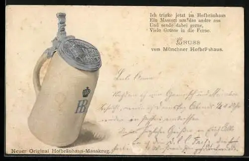 Lithographie München, Münchner Hofbräuhaus, Bierkrug