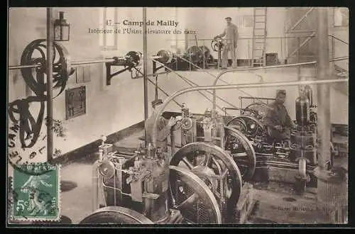 AK Camp de Mailly, Intérieur de l`Usine élèvatoire des eaux, Fabrikarbeiter