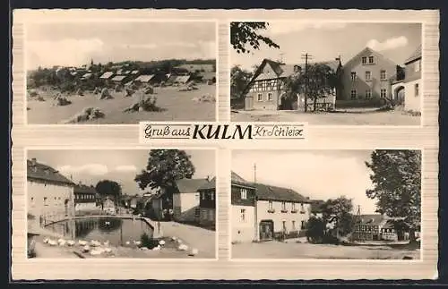 AK Kulm /Schleiz, Dorfansichten, Teich, Fachwerkhaus
