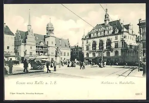 AK Halle a. d. S., Rathaus und Restaurant Ratskeller