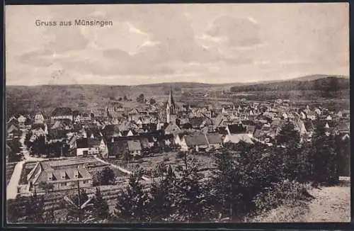 AK Münsingen, Ortsansicht mit Kirche