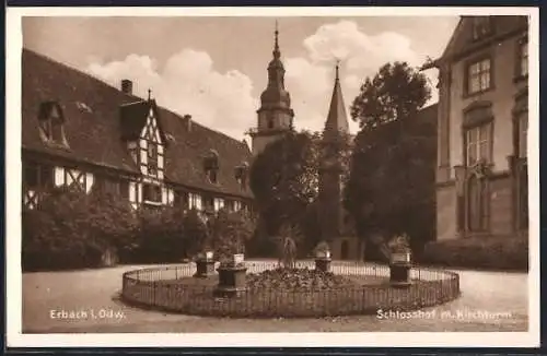 AK Erbach i. Odw., Schlosshof mit Kirchturm