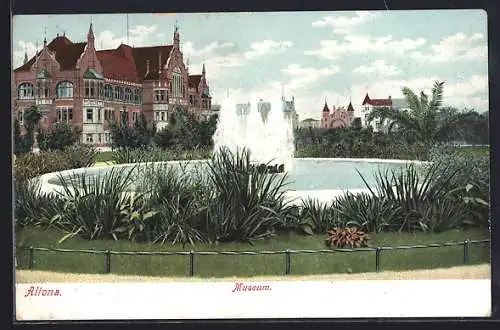 AK Hamburg-Altona, Museum, Springbrunnen im Park