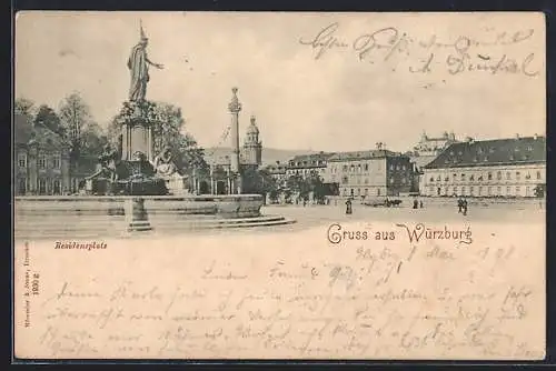 AK Würzburg, Residenzplatz mit Brunnen