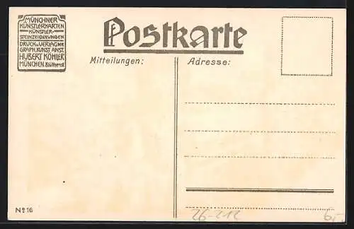 Künstler-Lithographie Paul Hey: Alter Herr sitzt in der Abendsonne auf der Bank
