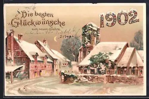 Lithographie Die besten Glückwünsche 1902, Jahreszahl, Halt gegen das Licht