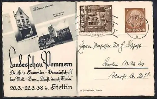 AK Stettin, Landesschau Pommern 1938, Ganzsache